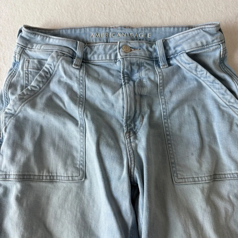 American Eagle Wide Leg Carpenter Jeans Womens 10 Light Wash Stretch Denim